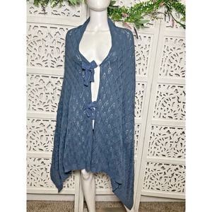 Unique Cottage Core Collection Blue Bow Crocheted Poncho Cape Women's One Size